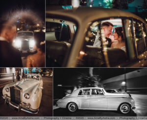 vintage car at astorian wedding